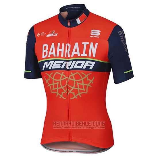 2017 Fahrradbekleidung Bahrain Merida Rot Trikot Kurzarm und Tragerhose